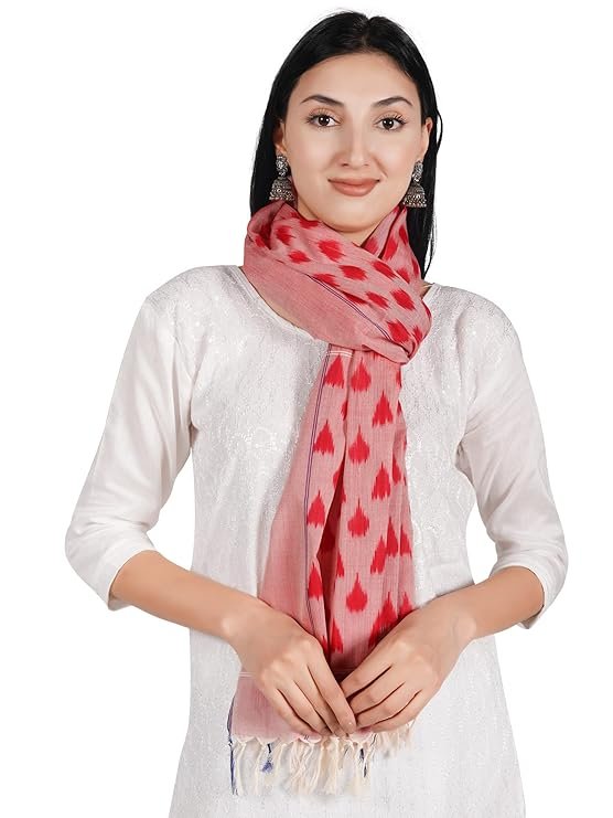 Ekaltara Women handwoven Red Ikat Cotton Stole ! EKL_19