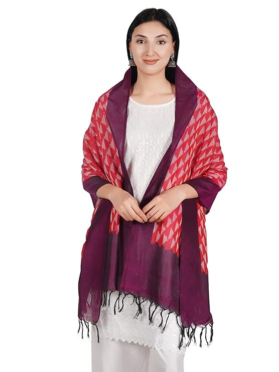 Ekaltara Women handwoven Red Ikat Cotton Stole ! EKL_20