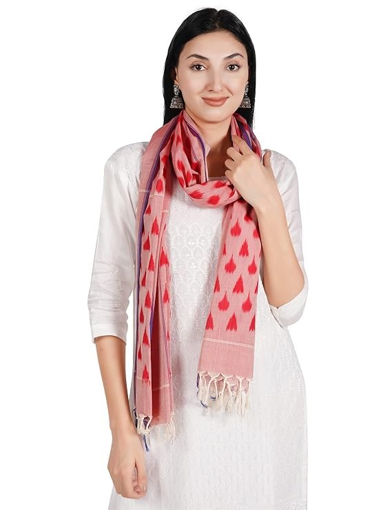 Ekaltara Women handwoven Red Ikat Cotton Stole ! EKL_42 ! Pack of 2 Stole