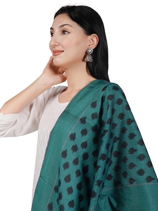 Ekaltara Women handwoven Black On Green Ikat Cotton Stole ! EKL_44 ! Pack of 2 Stole