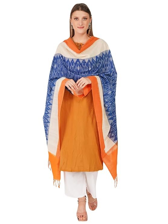 Ekaltara Women handwoven Orange Ikat Cotton Dupatta ! EKL_89