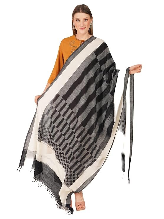 Ekaltara Women handwoven Black Ikat Cotton Dupatta ! EKL_90