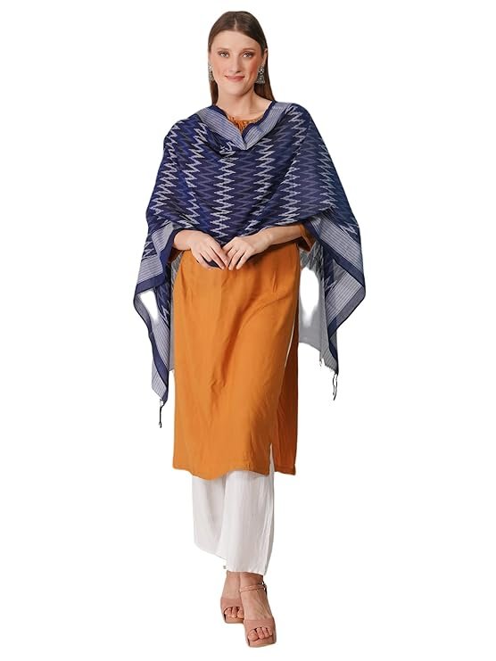 Ekaltara Women handwoven Blue Ikat Cotton Stole ! EKL_95