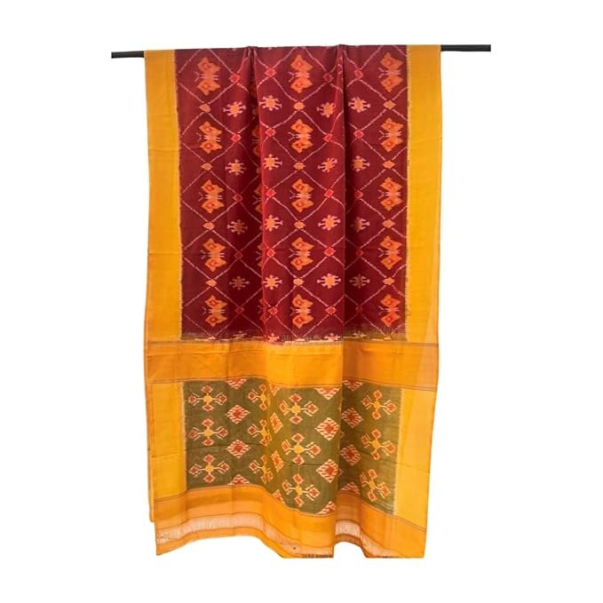 Ekaltara Women’s Pure Cotton Traditional Ikat Pattern Handloom Woven Designer Saree With Blouse for a Stylish Look, Saree – 12